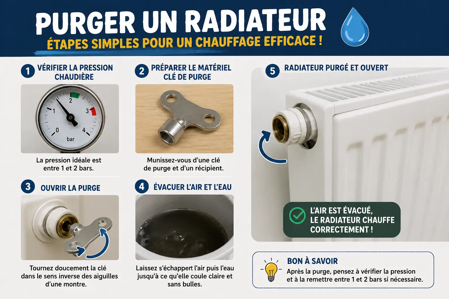 Étapes pour purger un radiateur et évacuer l’air du chauffage central
