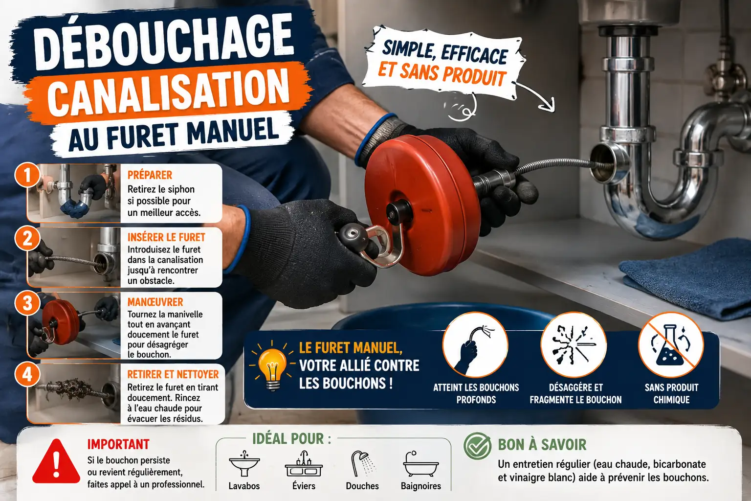 Débouchage Furet Manuel déboucher une canalisation au furet manuel