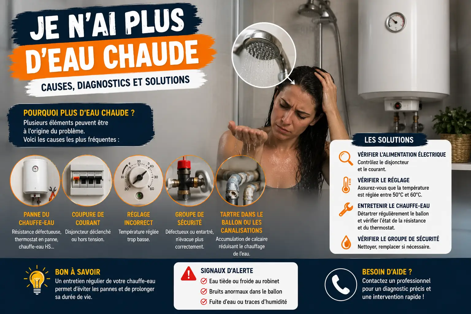 Je n'ai plus d'eau chaude, cause et solution