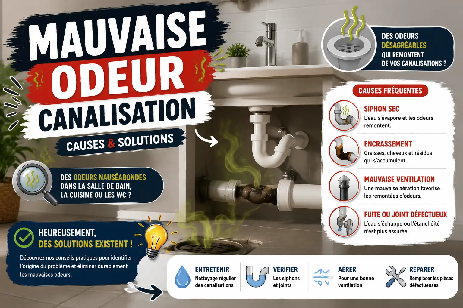 Mauvaise Odeur Canalisation Mauvaise odeur de canalisation dans une salle de bain et évacuation plomberie