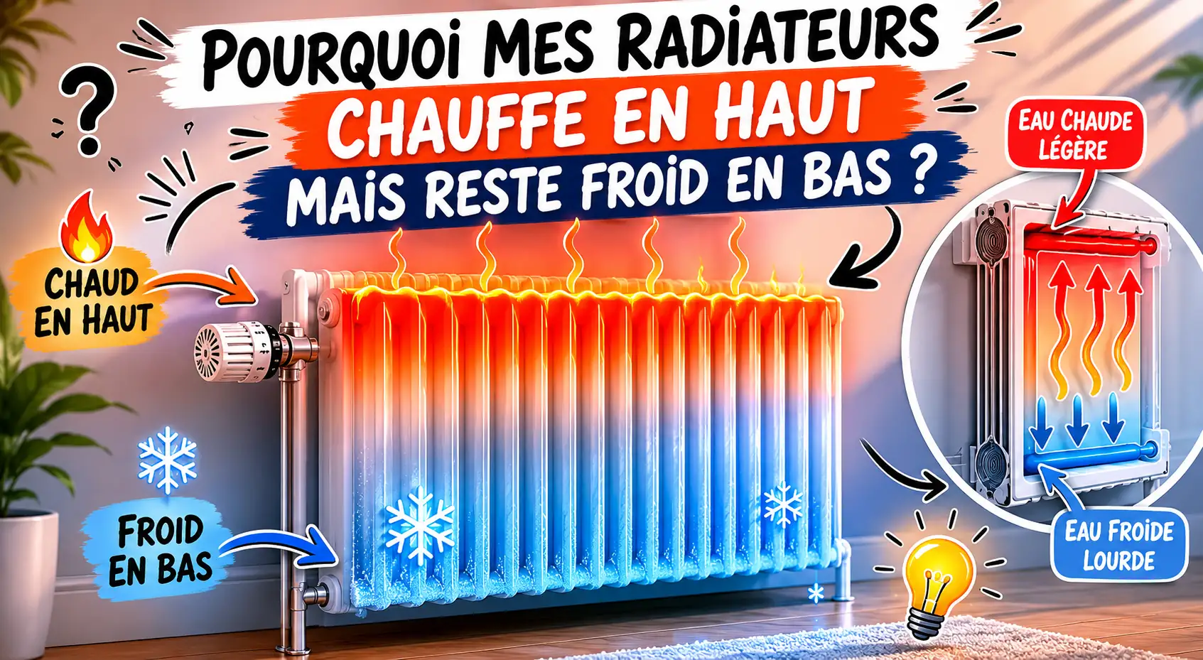 Radiateur chaud en haut et froid en bas