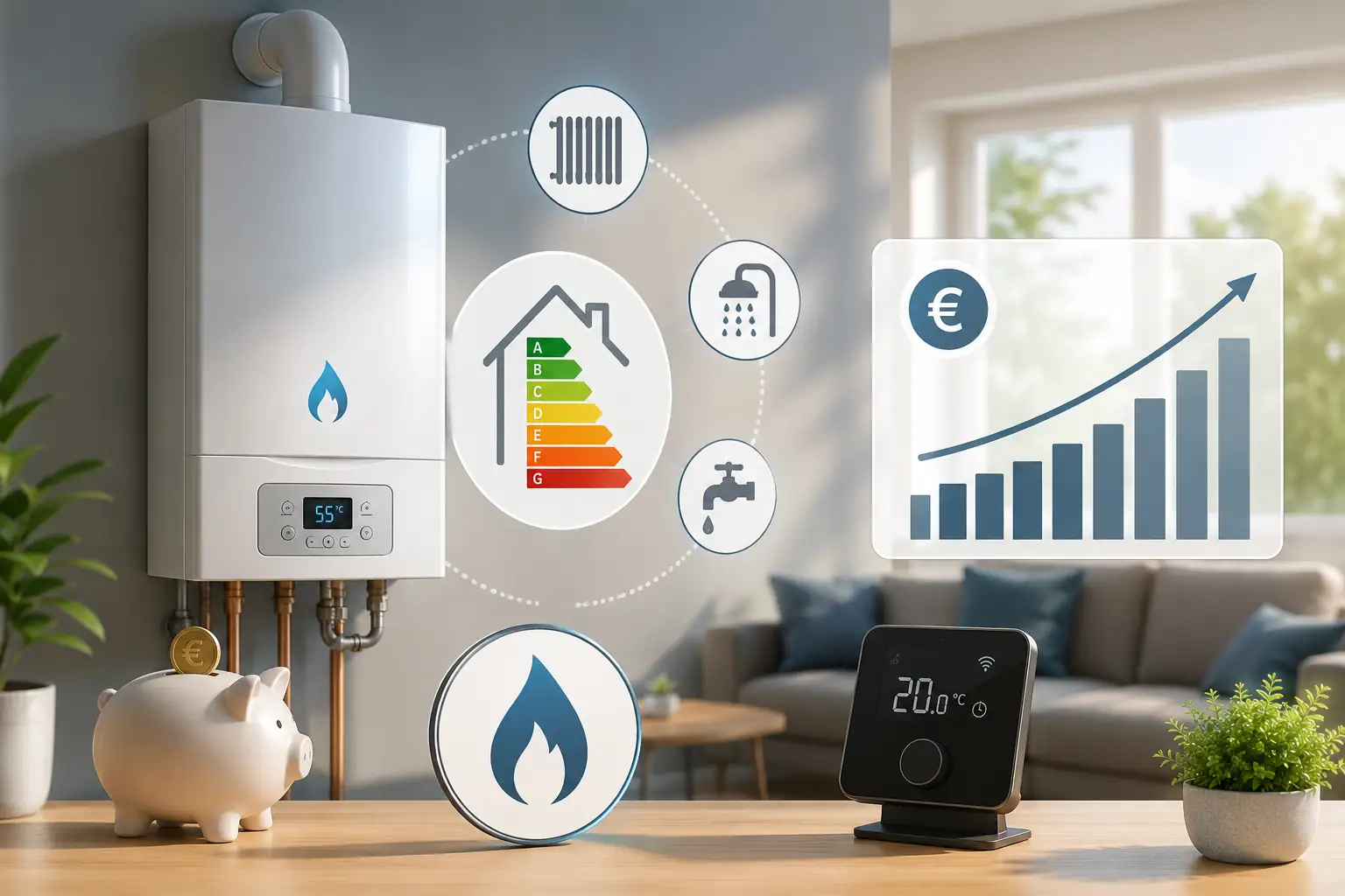 Consommation chaudière gaz Consommation chaudière gaz : estimation de la consommation en m³, kWh et coût annuel