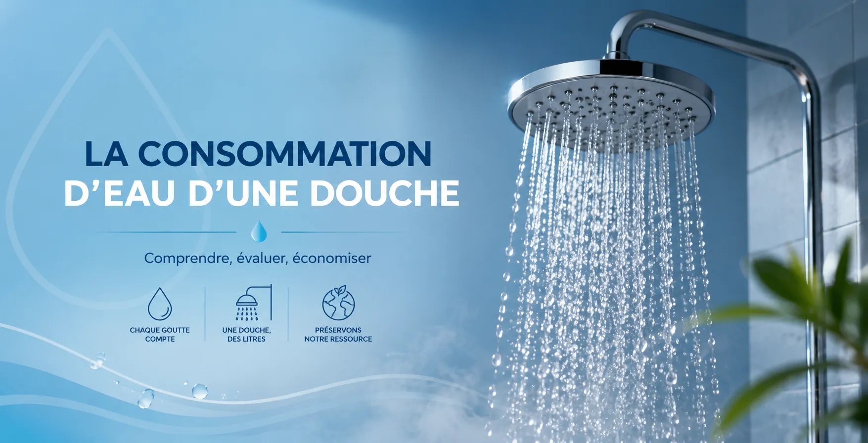 Consommation eau douche de 5, 10 et 20 minutes en litres d'eau