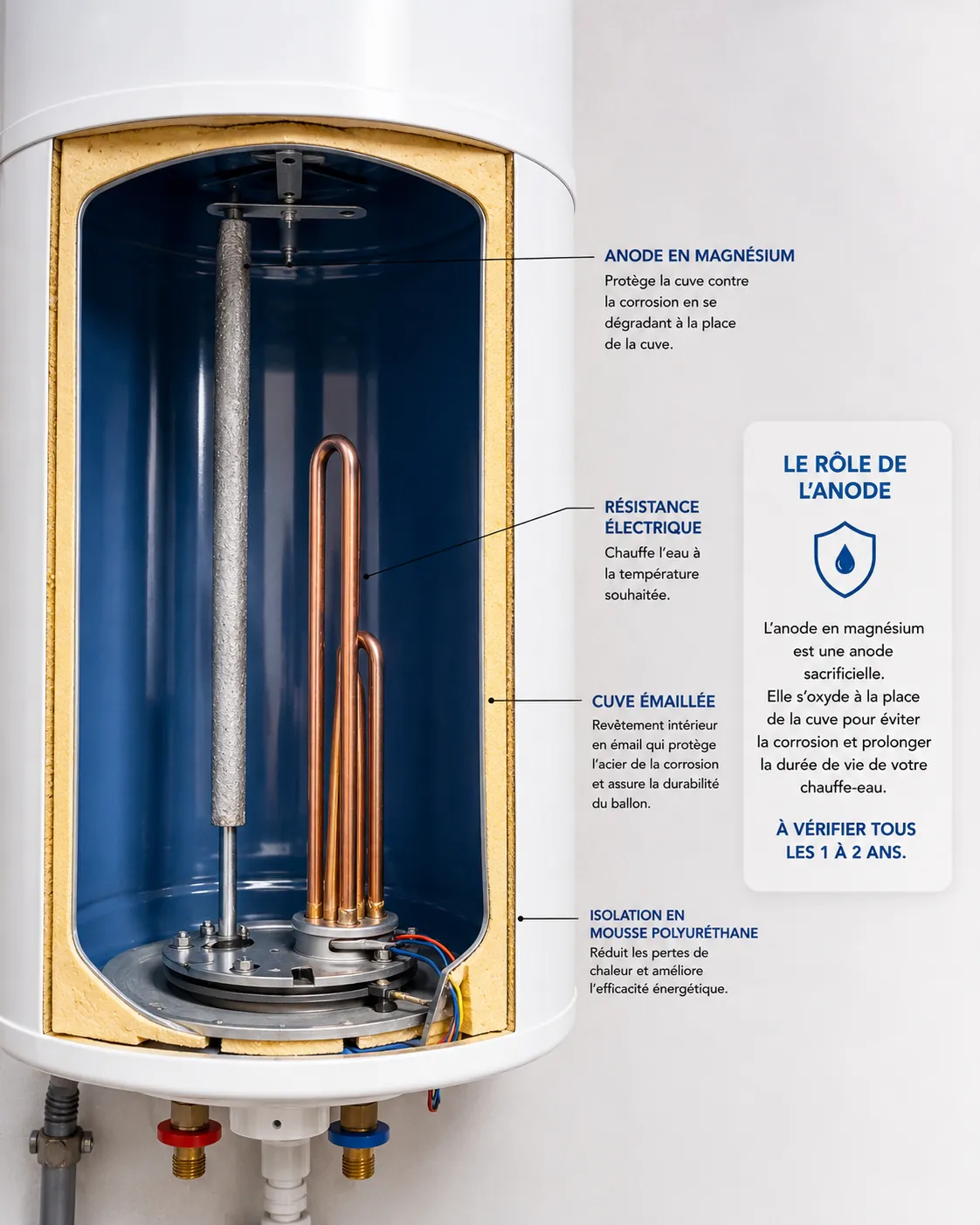 anode-chauffe-eau Anode d'un Chauffe-Eau protégeant la cuve contre la corrosion et prolongeant la durée de vie du ballon d'eau chaude