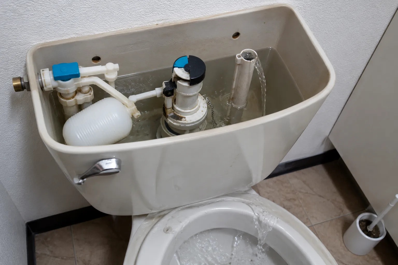 Chasse d'eau qui coule en permanence avec flotteur, joint de clapet et mécanisme WC